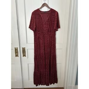 Simplee Paisley Burnout Velvet Boho Maxi Dress Womens Size XL Burnt Orange